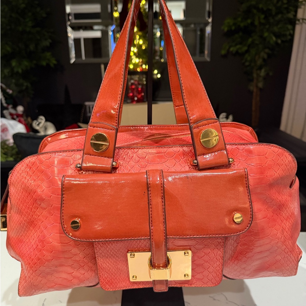 Jessica Simpson Large Elegant Coral Leather Handbag